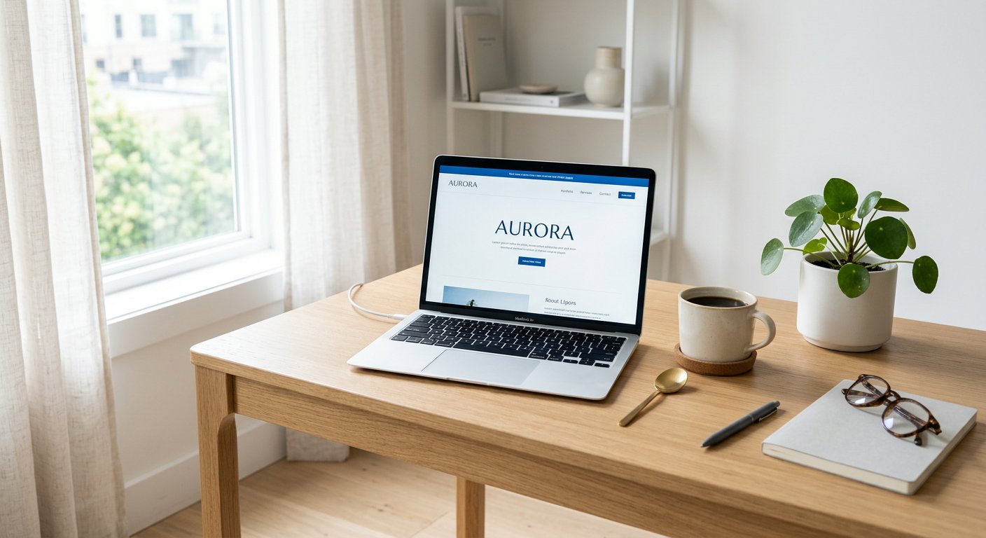 Moderner Arbeitsplatz mit Laptop und Website-Design